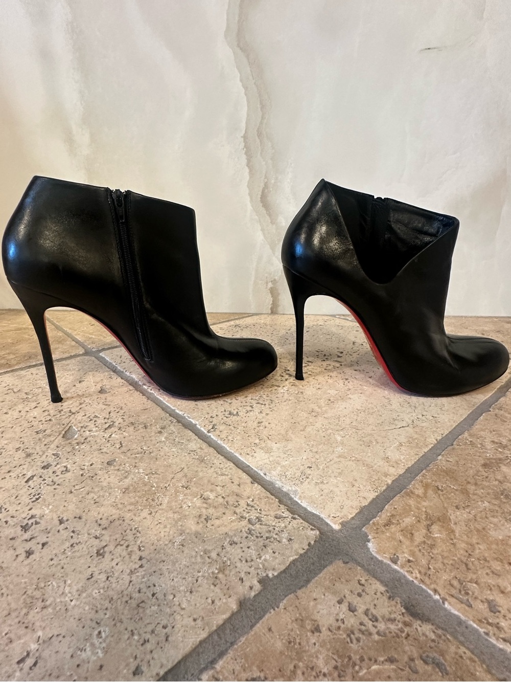 Christian Louboutin Black Leather Stiletto Ankle Booties with Red Soles